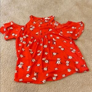 Red cold shoulder blouse